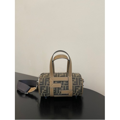 Fendi Small Boston bag in dove gray tapestry fabric 8BS5567A