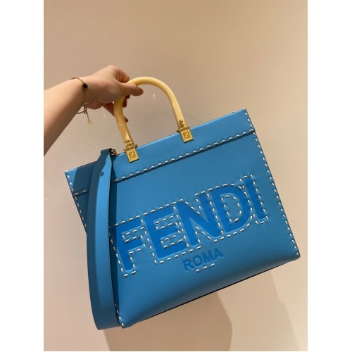 Fendi Sunshine Medium blue leather shopper 8BH386A