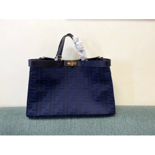 Fendi X-Tote houndstooth wool shopper with FF embroidery 8BH374A dark blue
