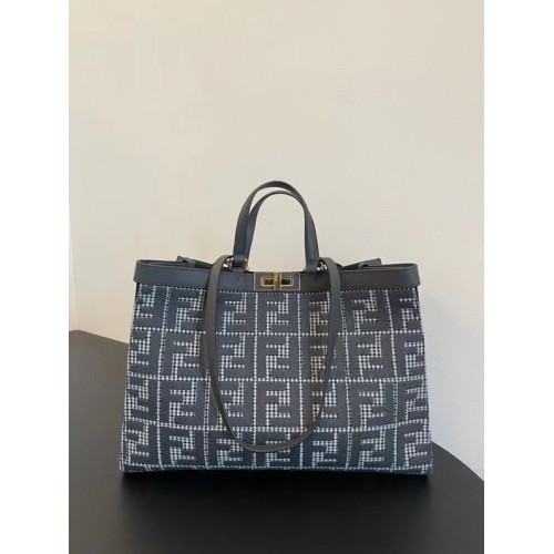 Fendi X-Tote houndstooth wool shopper with FF embroidery 8BH374A gray