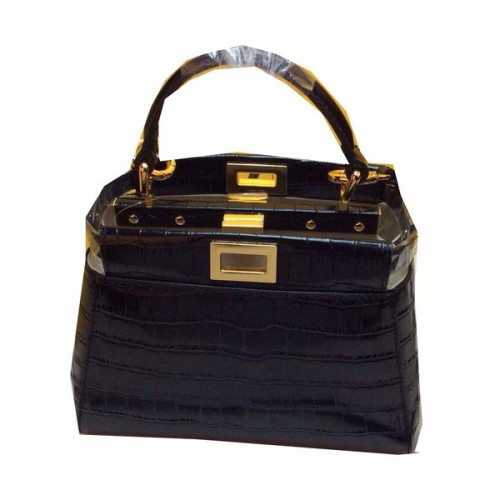 Fendi mini Peekaboo Bag Croco Leather F520885 Black