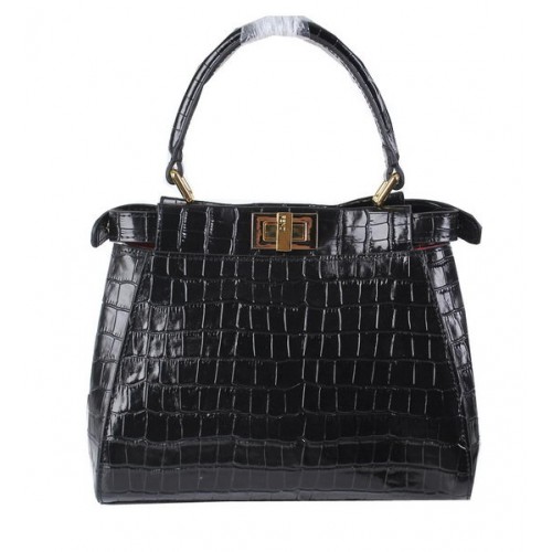 Fendi mini Peekaboo Bag Croco Leather FD8838 Black