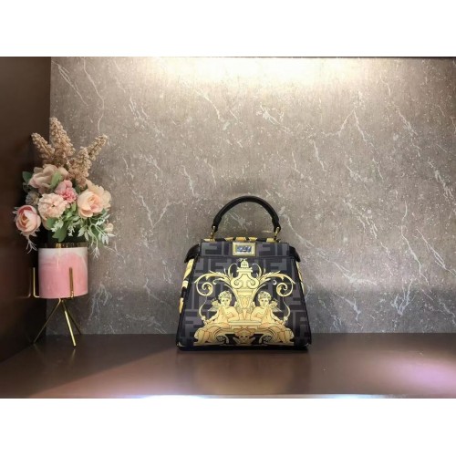 Fendi mini Peekaboo printed silk bag bag F1952 black