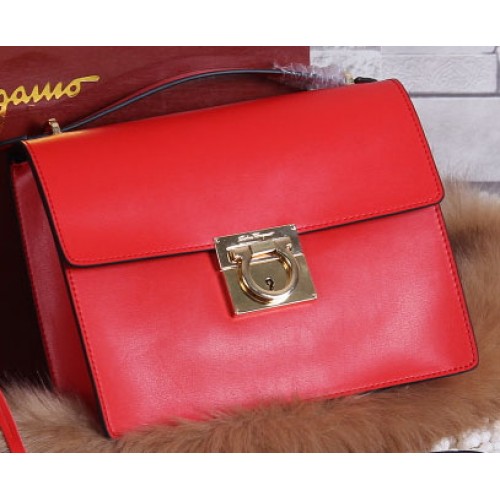 Ferragamo Calfskin Leather Medium Shoulder Bag SF0614 Red