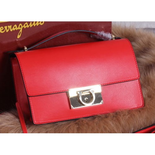 Ferragamo Calfskin Leather Medium Shoulder Bag SF099 Red