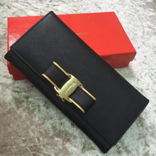 Ferragamo Continental Wallet Calfskin Leather SF30200 Black