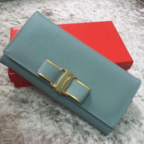 Ferragamo Continental Wallet Calfskin Leather SF30200 SkyBlue