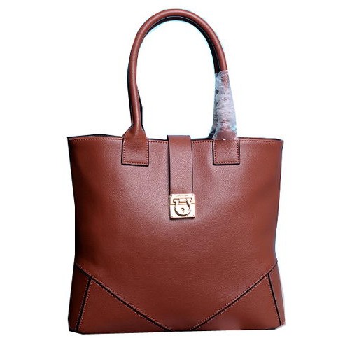 Ferragamo Medium Tote Bag Calfskin Leather 13725 Brown