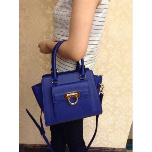 Ferragamo Shoulder Tote Bag Calfskin Leather 588473 Blue