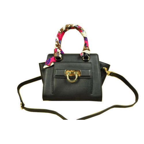 Ferragamo Soft Calfskin Leather Shoulder Tote Bag SF8815 Black