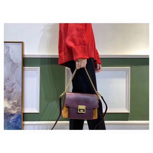 GIVENCHY GV3 leather and suede shoulder bag 9989 Burgundy