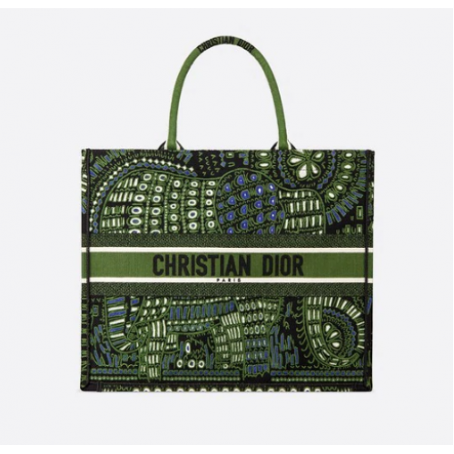 GREEN DIOR BOOK TOTE DIOR ANIMALS EMBROIDERED CANVAS BAG M55E