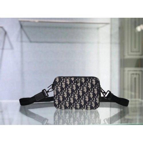 Grained Black Calfskin and Dior Oblique Jacquard C1911