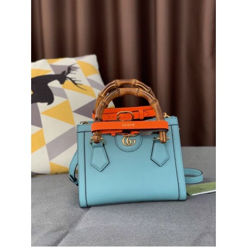 Gucci Diana GG Bamboo Top Handle Original Leather Bag 660195 655661 Light Blue