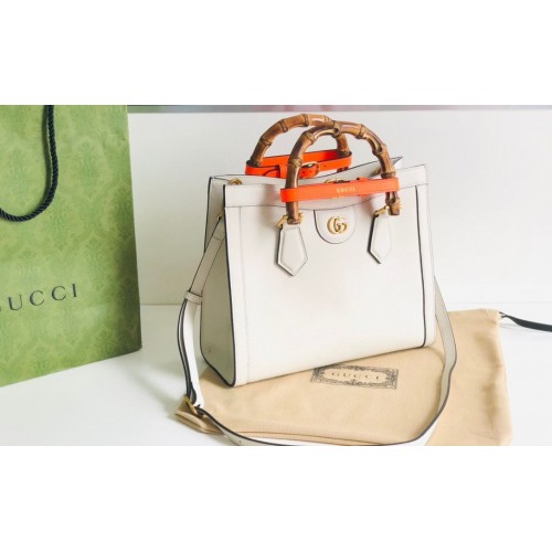 Gucci Diana GG Bamboo Top Handle Original Leather Bag 660195 White