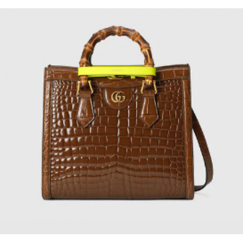 Gucci Diana small crocodile tote bag 660195 Brown