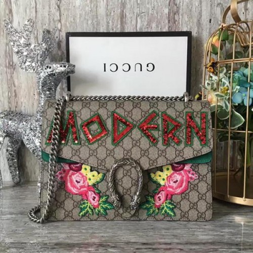 Gucci Dionysus Embroidered Shoulder Bag 400249 Green Suede