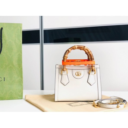 Gucci Diana GG Bamboo Top Handle Original Leather Mini Bag 655661 White