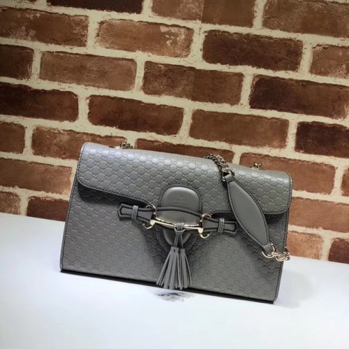 Gucci GG Leather Shoulder Bag 449635 grey