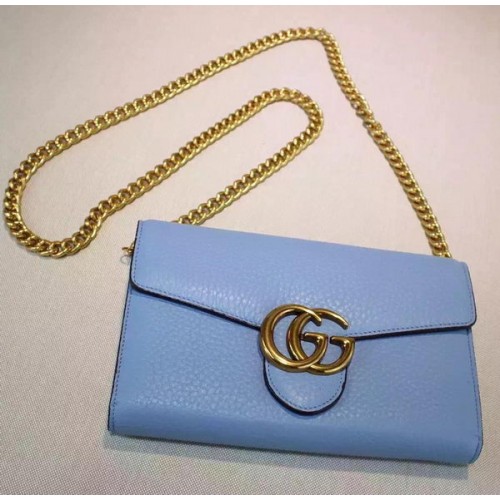 Gucci GG Marmont Leather mini Chain Bag 401232 Blue