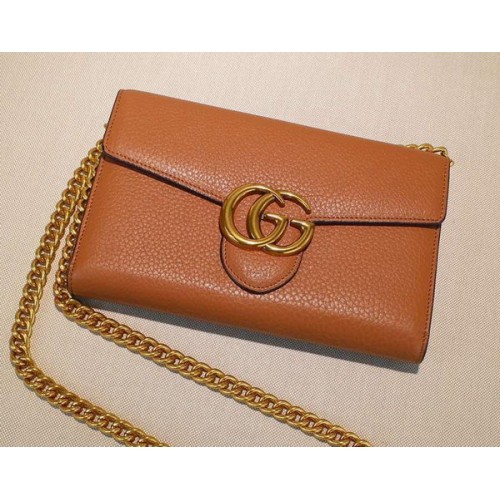 Gucci GG Marmont Leather mini Chain Bag 401232 Wheat