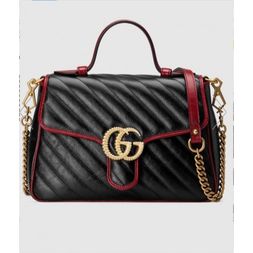 Gucci GG Marmont Mini Top Handle Bag 547260 Black&Wine