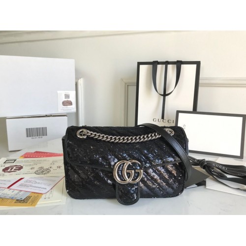 Gucci GG Marmont Sequin Mormont Small Shoulder bag 443497 Black