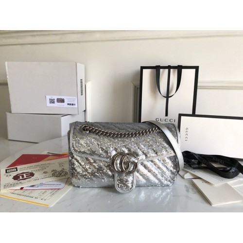 Gucci GG Marmont Sequin Mormont Small Shoulder bag 443497 Silver