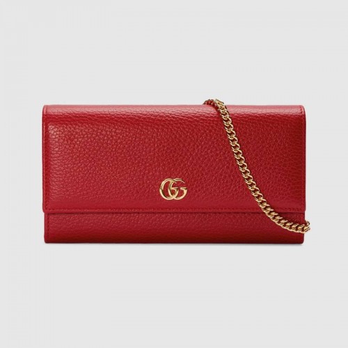 Gucci GG Marmont leather chain wallet 546585 Hibiscus red