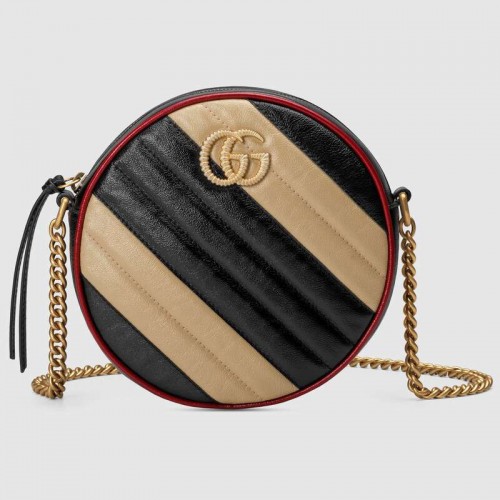 Gucci GG Marmont mini round shoulder bag 550154 Beige and black