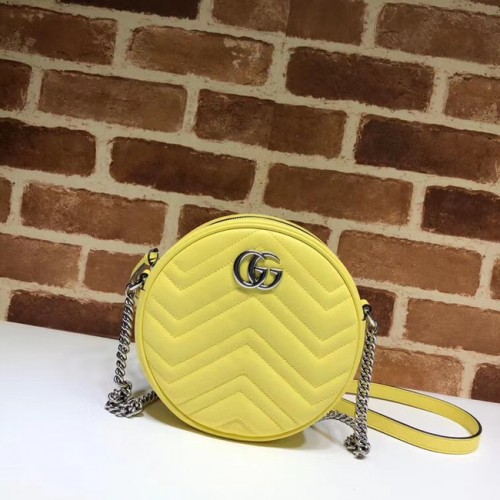 Gucci GG Marmont mini round shoulder bag 550154 Pastel yellow