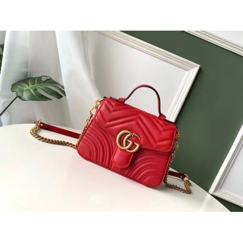 Gucci GG Marmont Original leather mini top handle bag 547260 red
