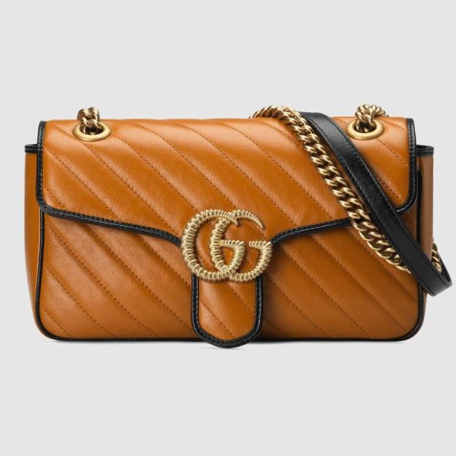 Gucci GG Marmont small shoulder bag 443497 Cognac diagonal