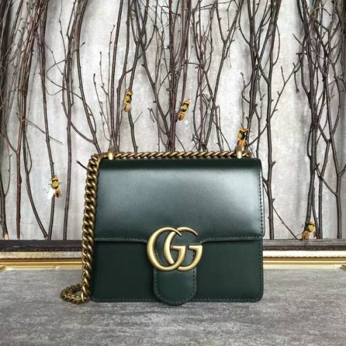 Gucci GG Original Marmont Leather Shoulder Bag 431384A Dark Green