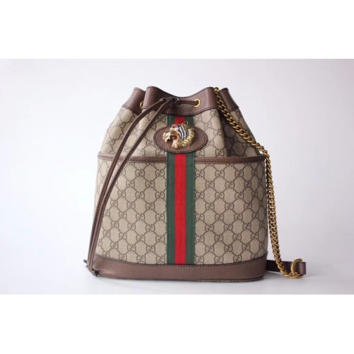 Gucci GG Supreme canvas Rajah medium bucket bag 553961 Brown