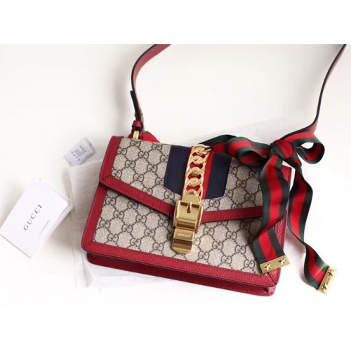 Gucci GG Supreme canvas Sylvie small shoulder bag 421882 Red