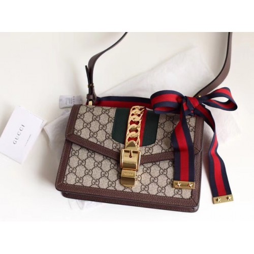 Gucci GG Supreme canvas Sylvie small shoulder bag 421882 brown