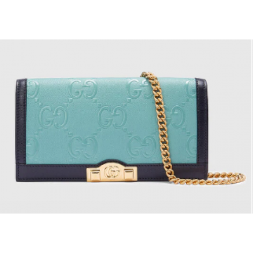Gucci GG wallet with chain 676155 Light blue