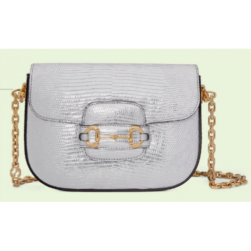 Gucci Horsebit 1955 lizard mini bag 675801 Silver