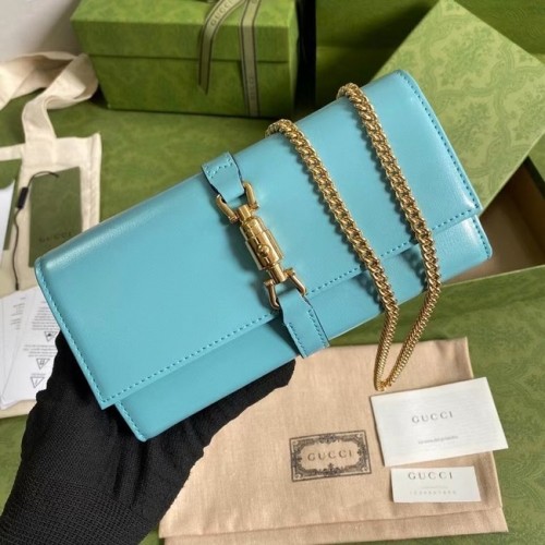 Gucci Jackie 1961 ostrich chain wallet 652681 sky blue