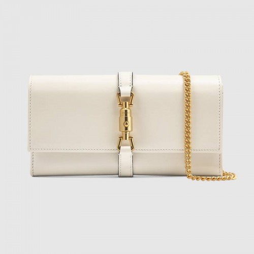 Gucci Jackie 1961 ostrich chain wallet 652681 white