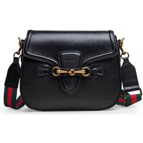 Gucci Lady Web Calfskin Leather Shoulder Bags 383848 Black