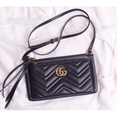 Gucci Laminated leather small shoulder bag 453878 black