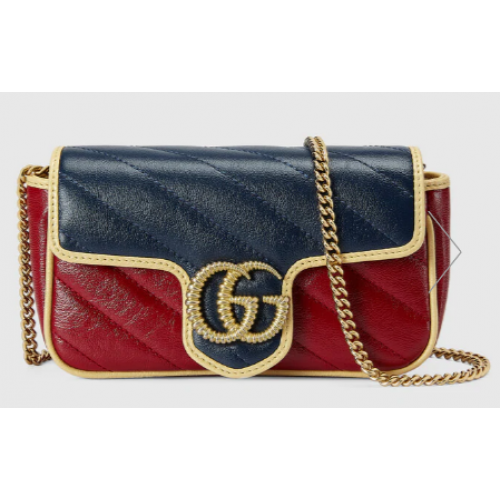 Gucci Online Exclusive GG Marmont mini bag 574969 Blue and dark red