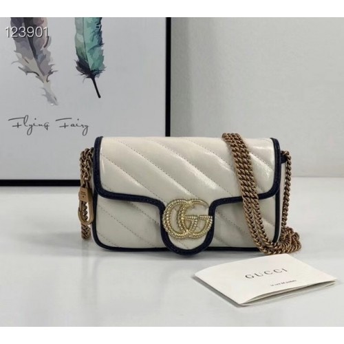 Gucci Online Exclusive GG Marmont mini bag 574969 White&blue