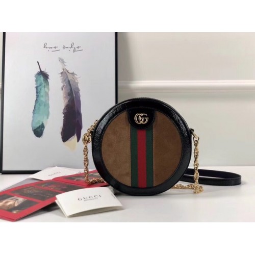 Gucci Ophidia mini round shoulder bag 550618 Brown suede