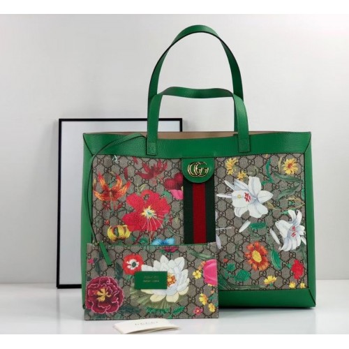 Gucci Ophidia series GG flower medium shopping bag 547947 green