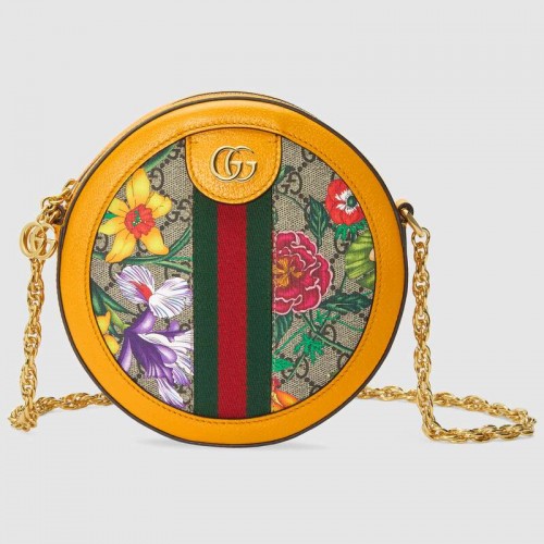 Gucci Ophidia series GG flower round Mini Shoulder Bag 550618 yellow