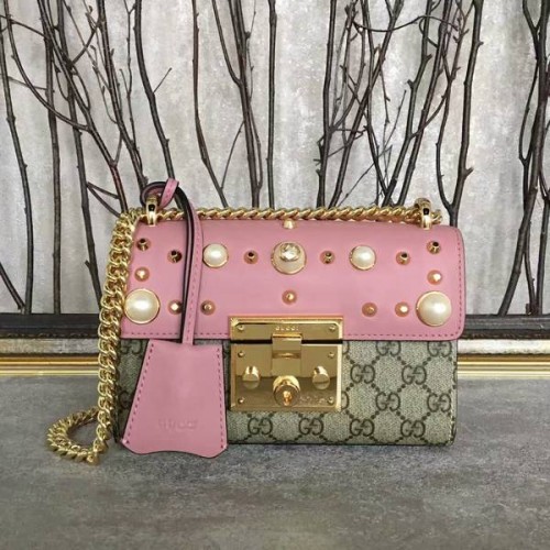 Gucci Padlock Studded Leather Shoulder Bag 432182A Pink