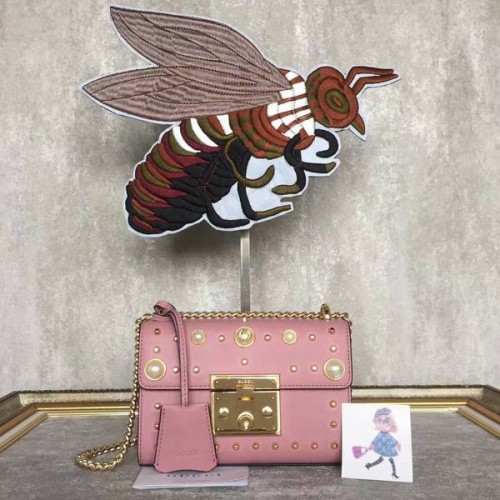 Gucci Padlock Studded Leather Shoulder Bag 432182A Pink